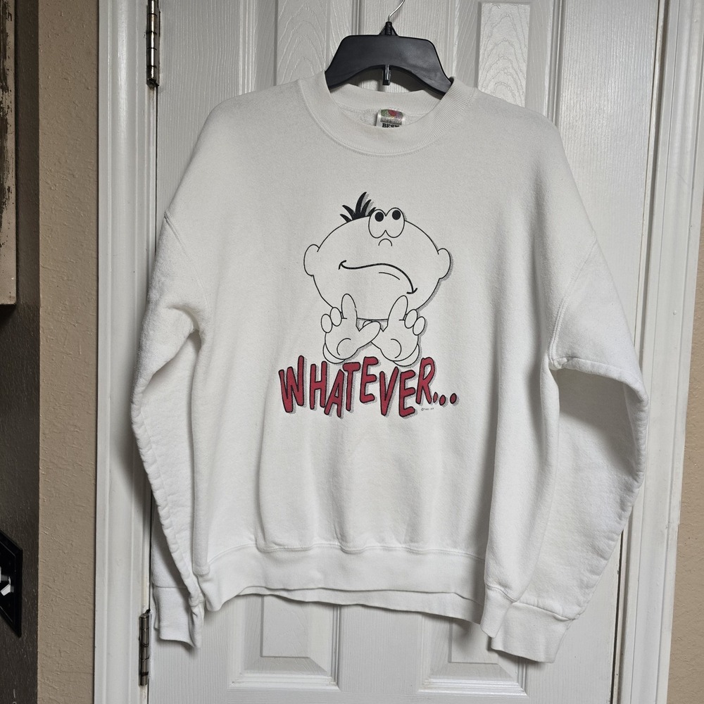 Vintage 1996 Freeze Face Offs Whatever Sweatshirt White Large 90s Cartoon USA